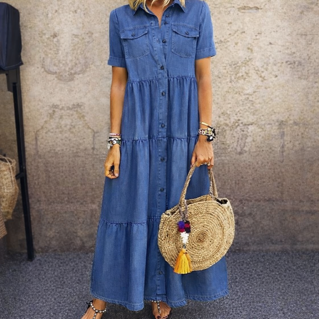 ELIZABETH | ROBE MIDI À BOUTONS SUR LE DEVANT