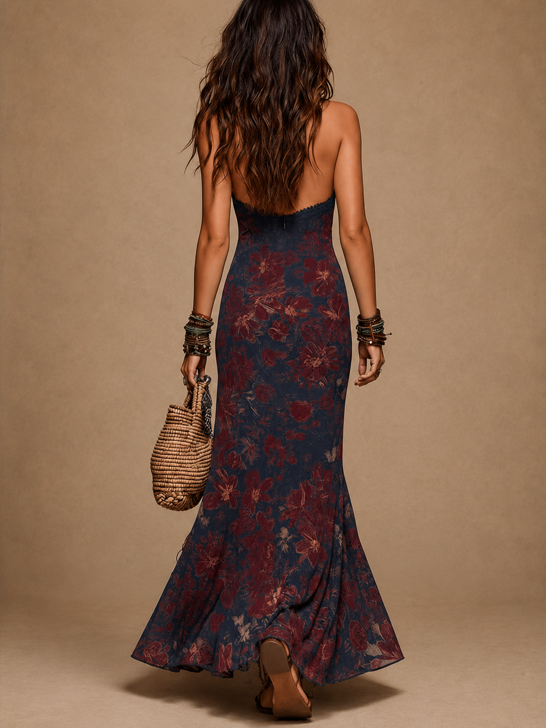 Lía - Robe longue à fleurs, avec de la dentelle et une coupe sirène