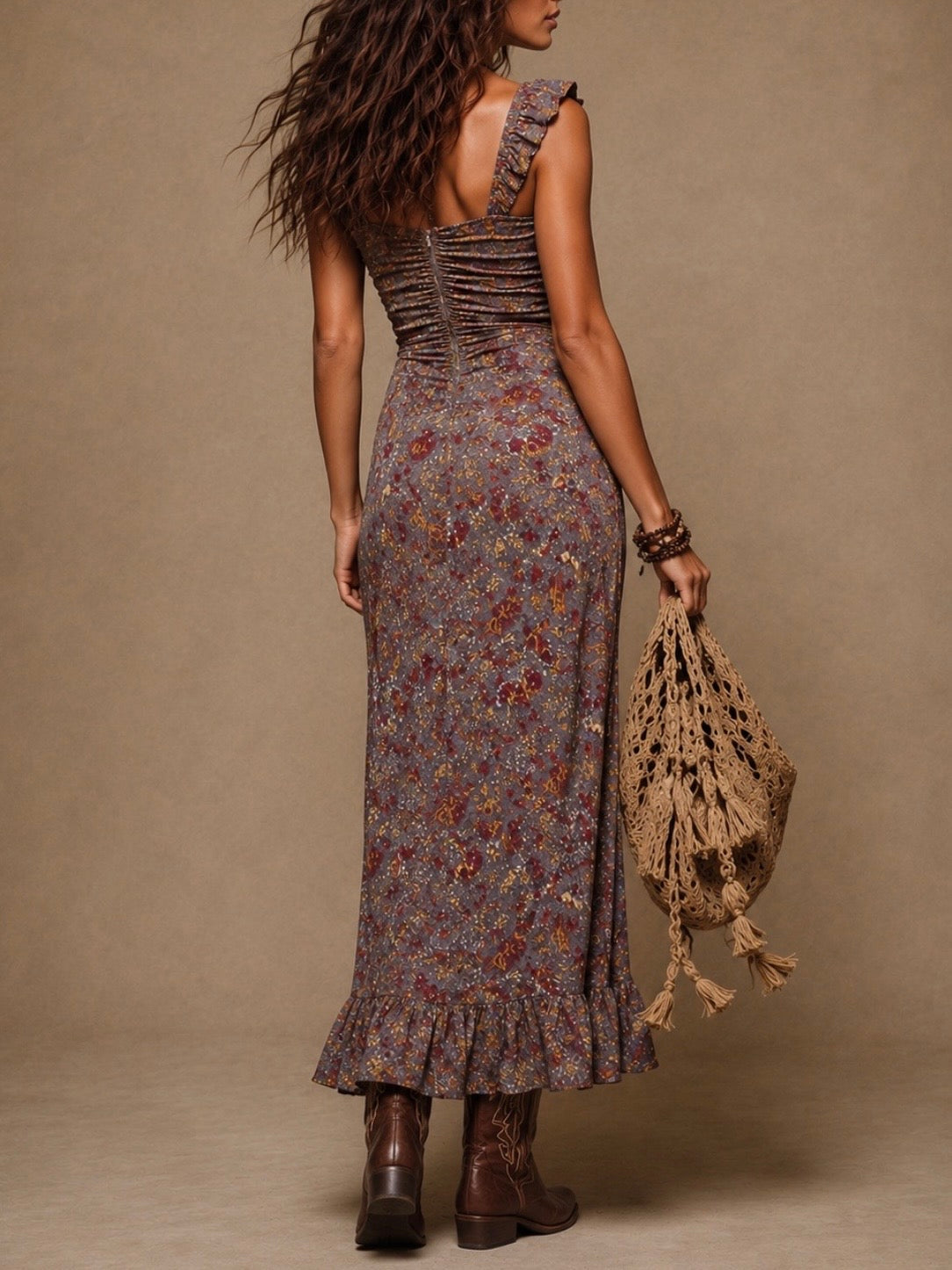 Nala - robe longue à motifs floraux avec fente sur le côté