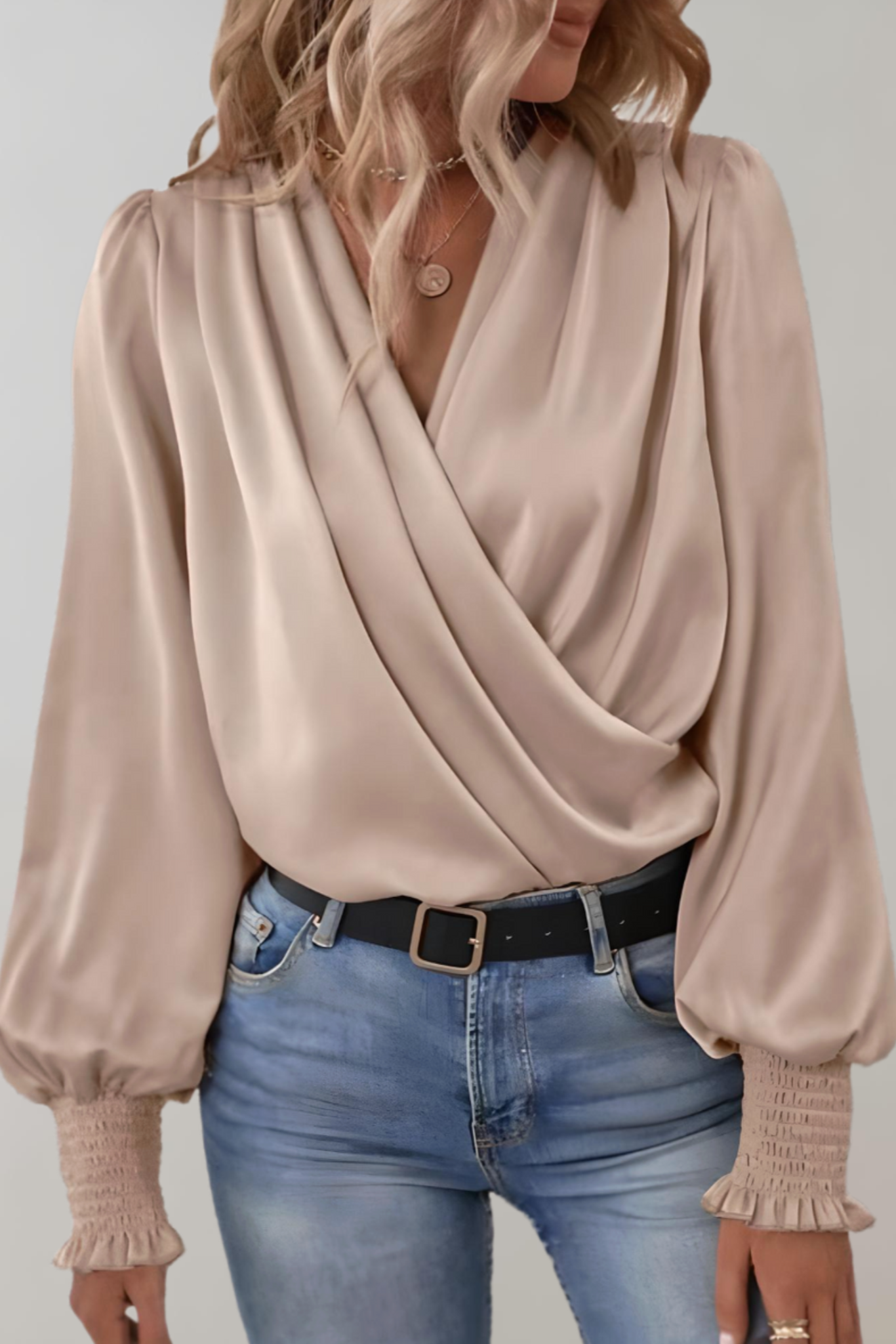 Quinn Long Sleeve V-Neck Elegant Blouse