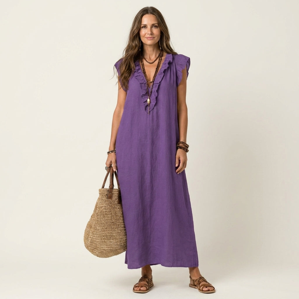 Josette | Robe longue à volants et encolure en V
