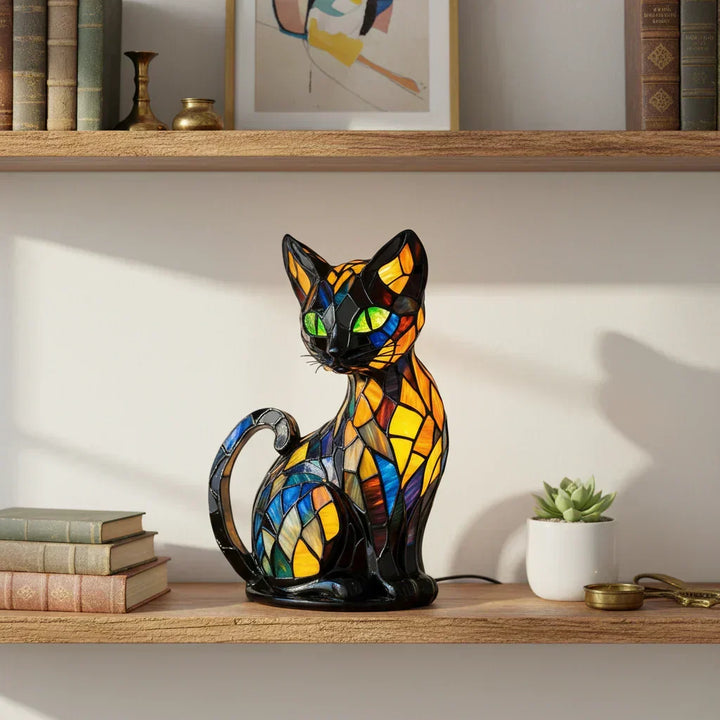 Chat Mystique - Lampe Vitrail