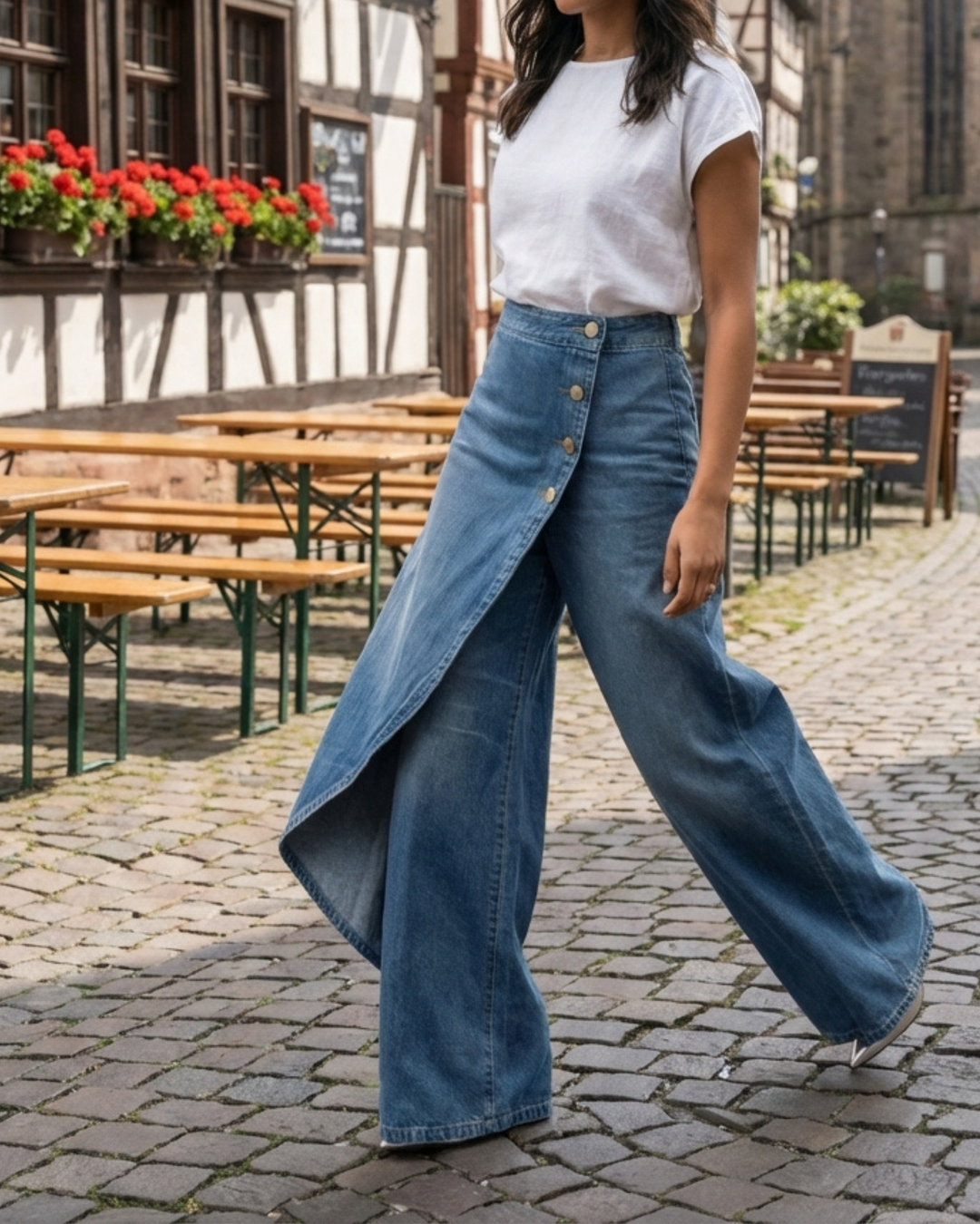 Pantalon en croisé jean taille haute