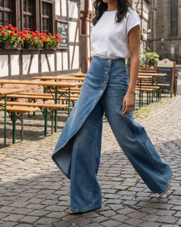 Pantalon en croisé jean taille haute