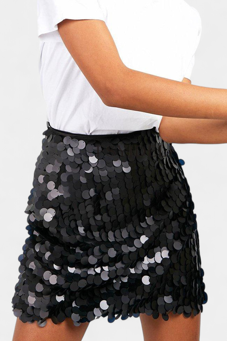 Minijupe à paillettes Veena en noir, or ou argent