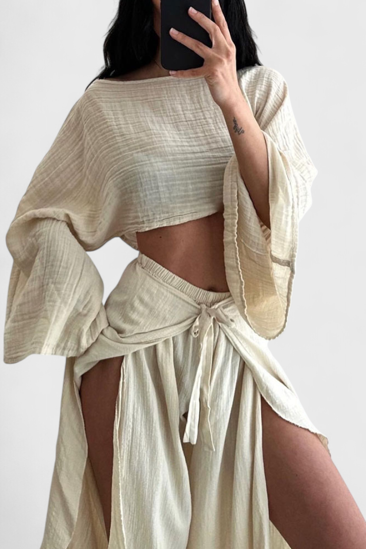 Ensemble kimono fluide et pantalon croisé Elsie