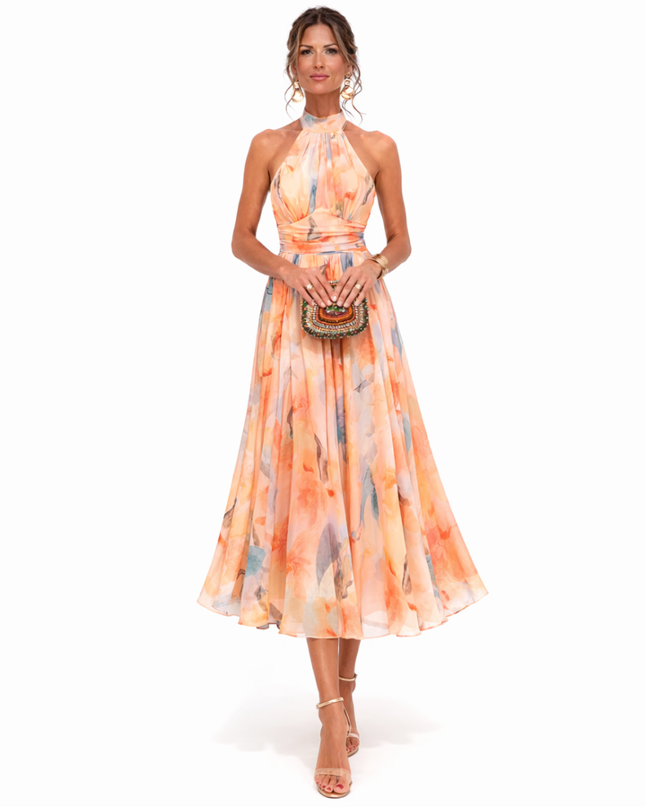 Aurora | Robe dos nu avec imprimé aquarelle