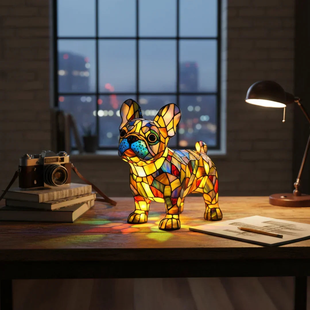 Bulldog Français - Lampe Vitrail