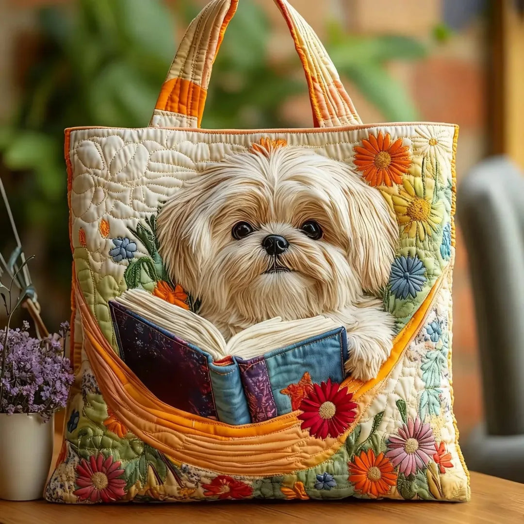 Sac Artisanal - Shih Tzu avec Livres et Fleurs