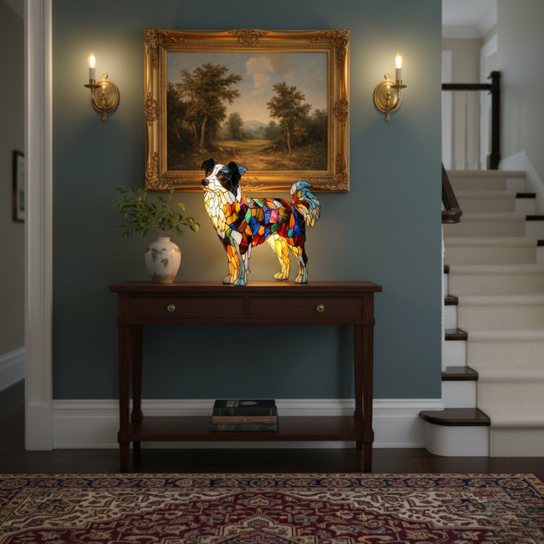 Border Collie - Lampe Vitrail
