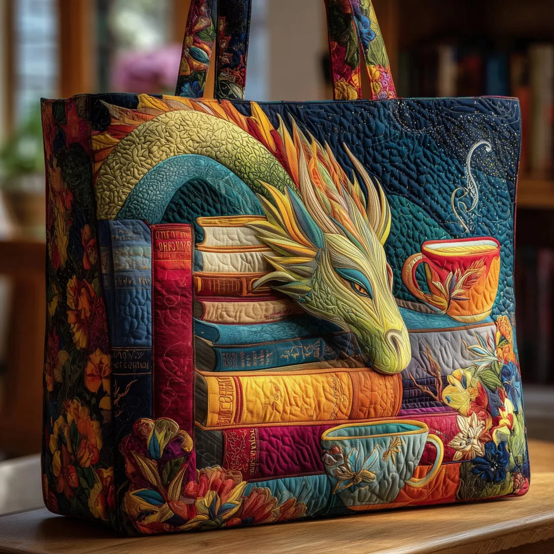 Sac Artisanal - Dragon Lecteur de Livres et Tasses