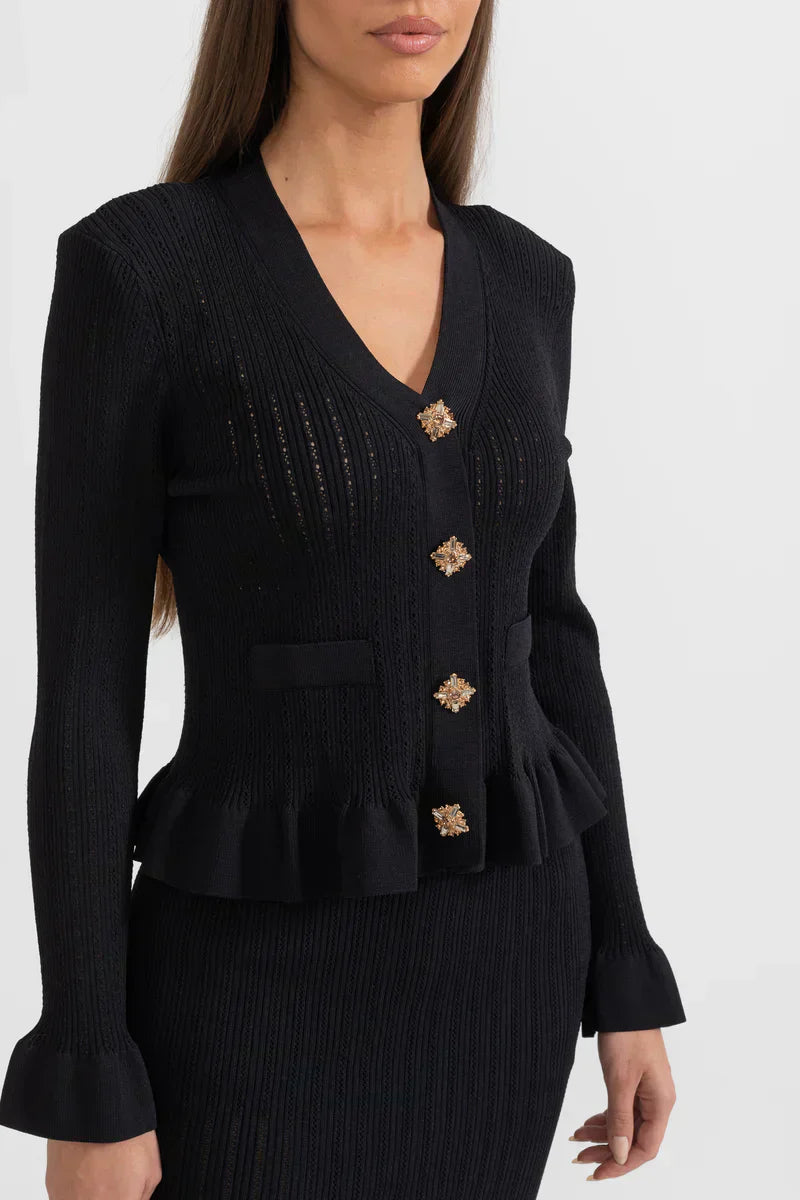Prudence - Ensemble robe midi en maille fine et haut à boutons
