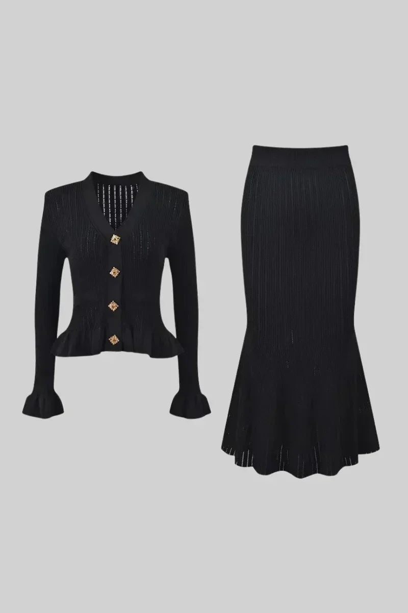 Prudence - Ensemble robe midi en maille fine et haut à boutons