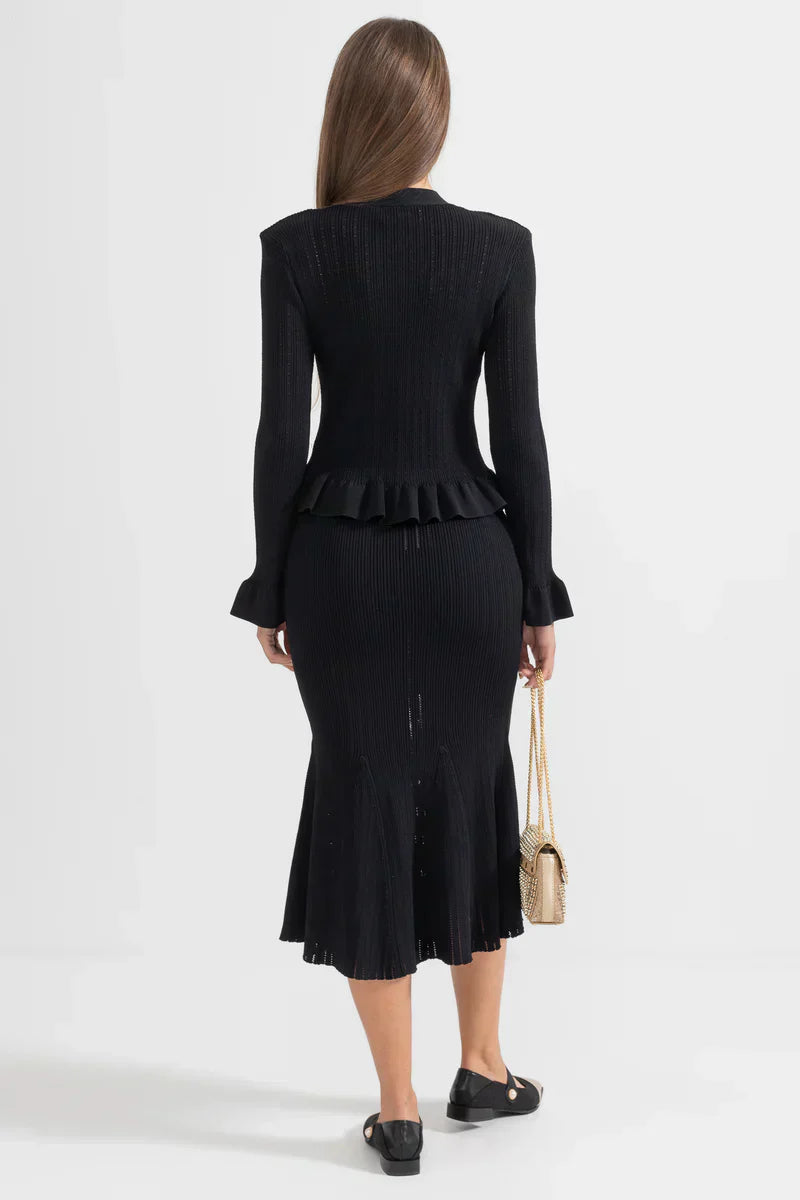 Prudence - Ensemble robe midi en maille fine et haut à boutons
