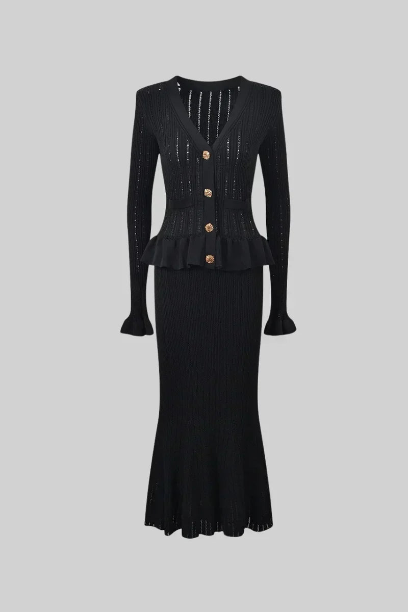 Prudence - Ensemble robe midi en maille fine et haut à boutons