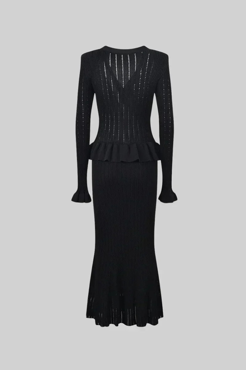 Prudence - Ensemble robe midi en maille fine et haut à boutons