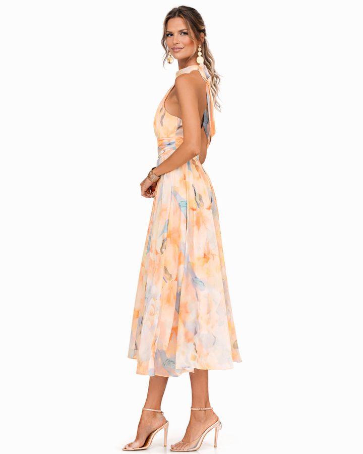 Aurora | Robe dos nu avec imprimé aquarelle