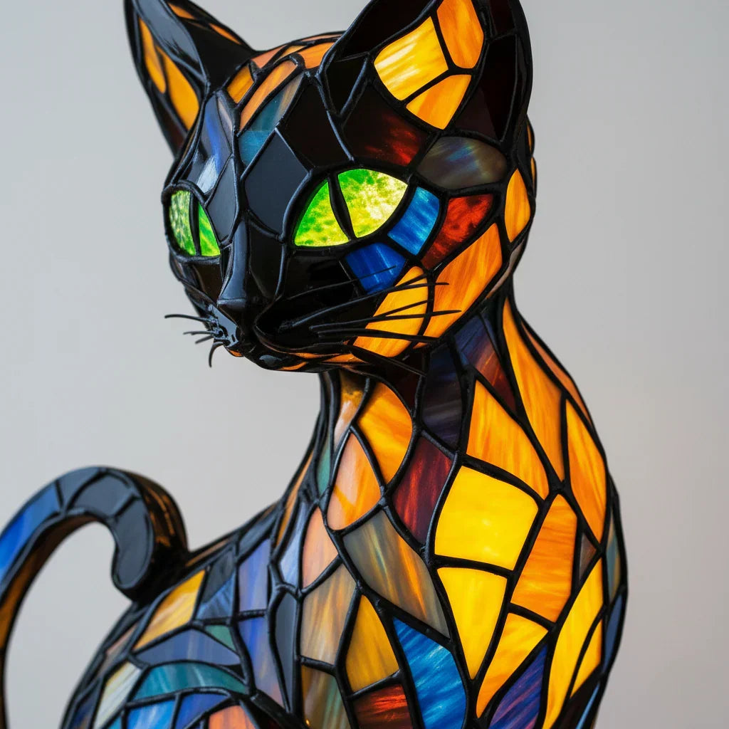 Chat Mystique - Lampe Vitrail