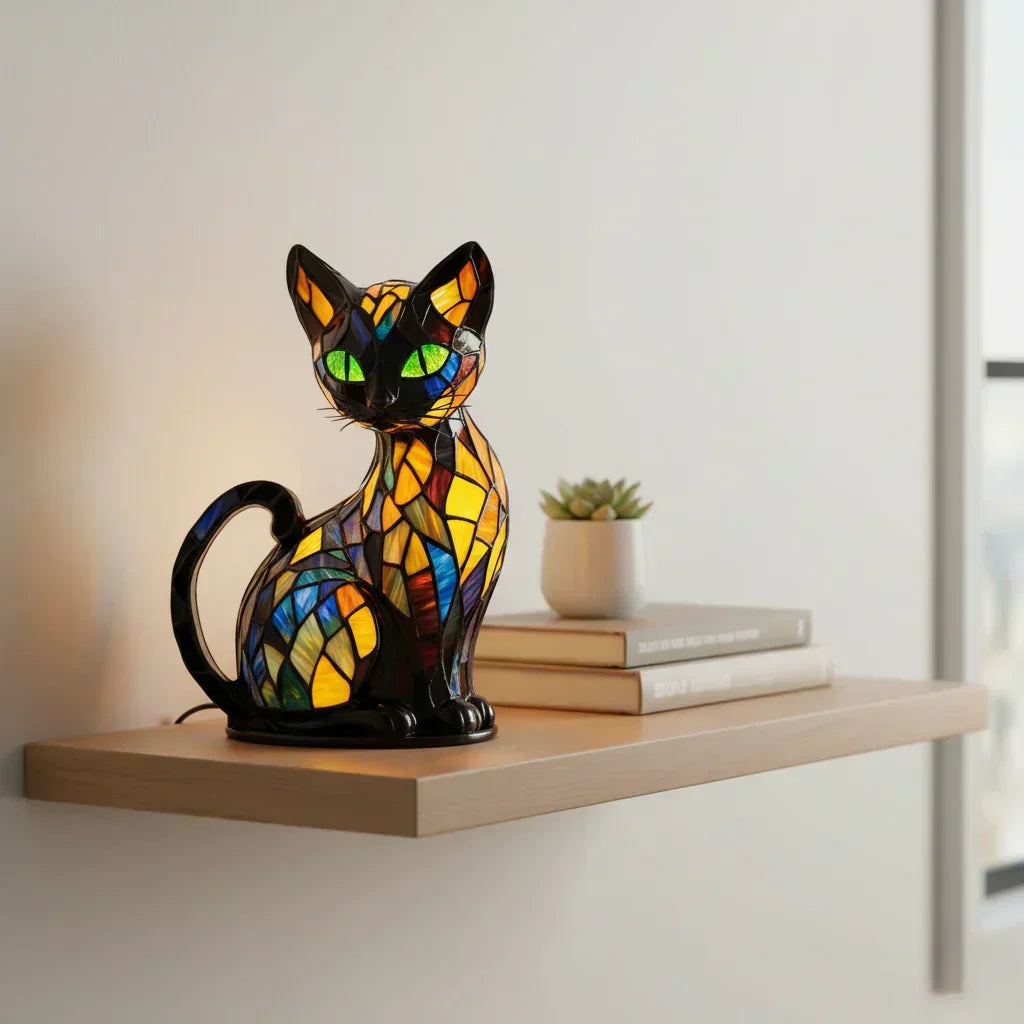 Chat Mystique - Lampe Vitrail