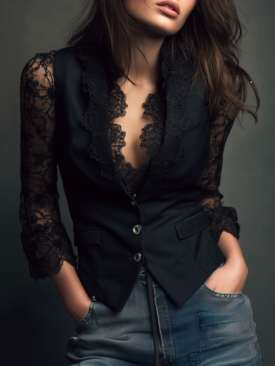 Claudia™ | Blazer en dentelle noire