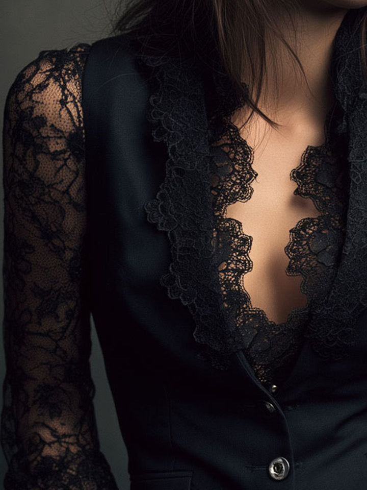 Claudia™ | Blazer en dentelle noire