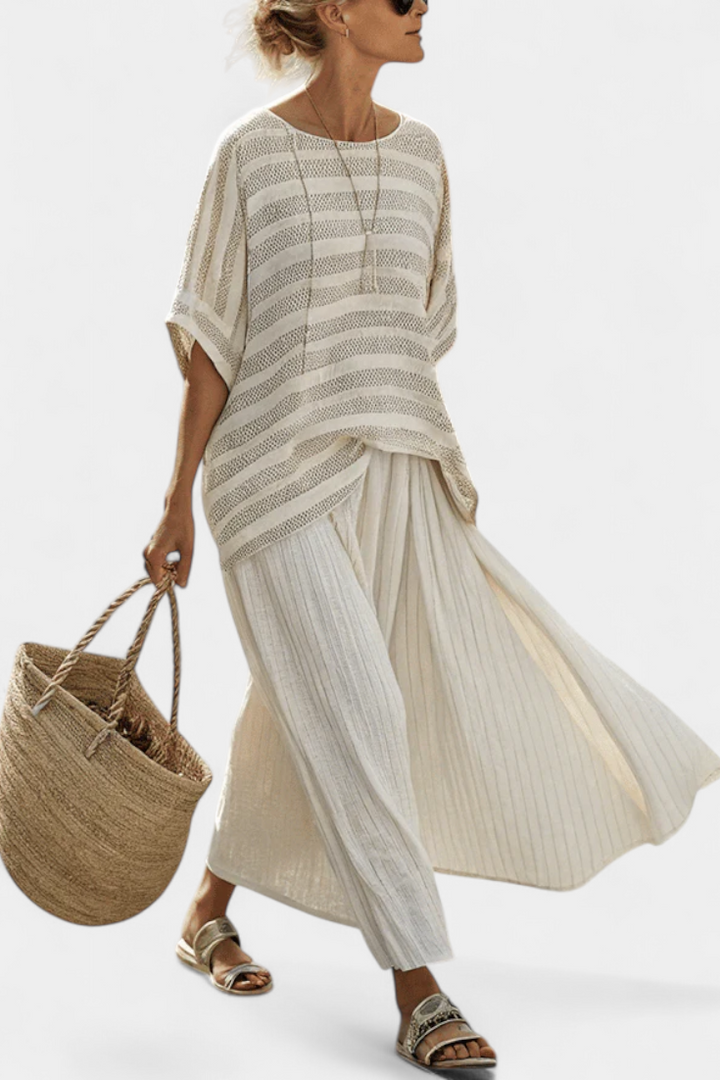 Laia™ | Top rayé confortable et pantalon en tissu fluide
