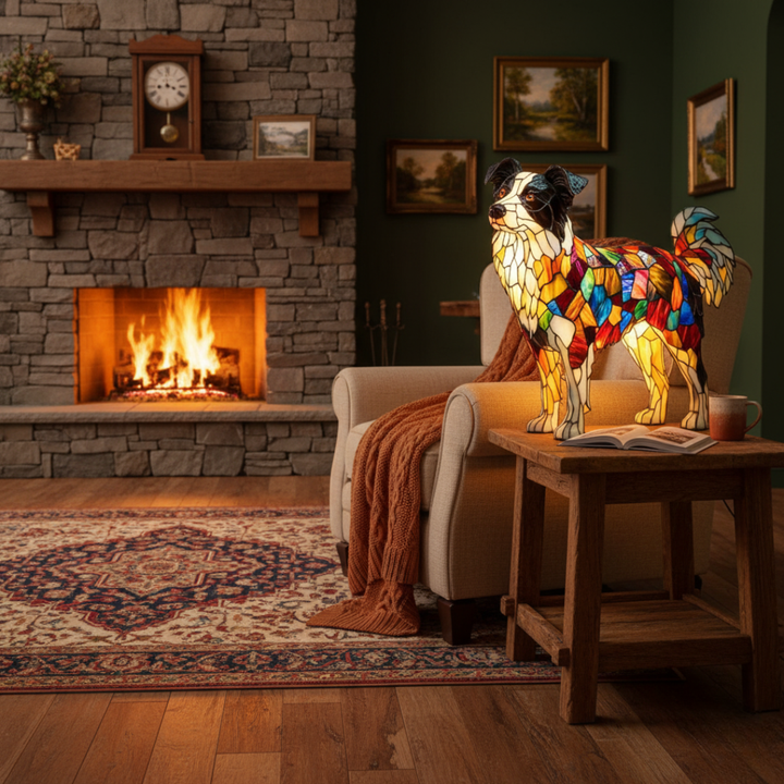 Border Collie - Lampe Vitrail