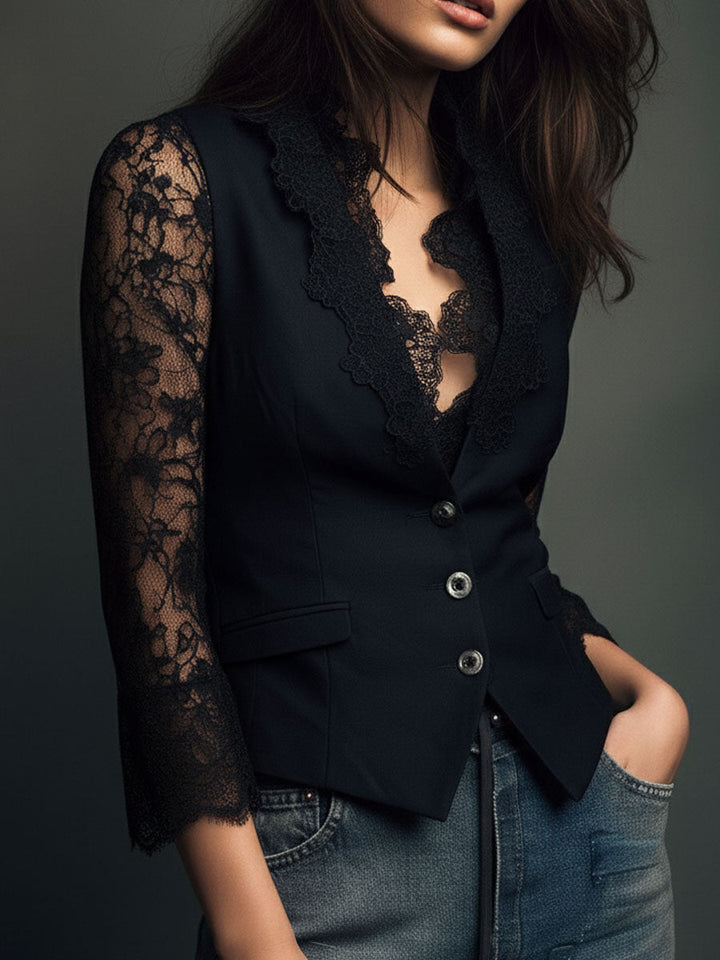 Claudia™ | Blazer en dentelle noire