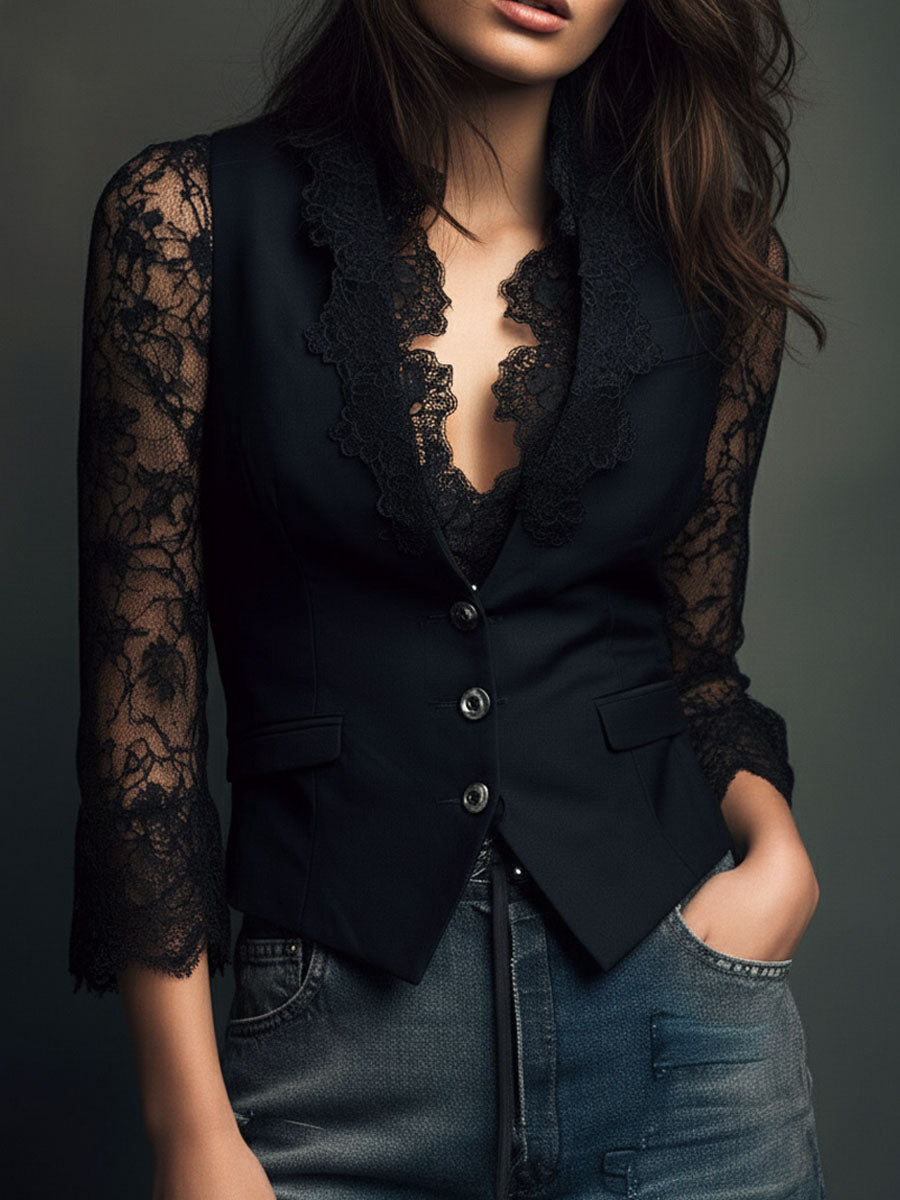 Claudia™ | Blazer en dentelle noire