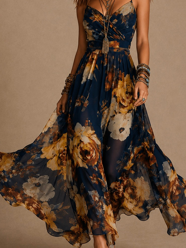 Dulce - robe longue à fleurs avec bretelles
