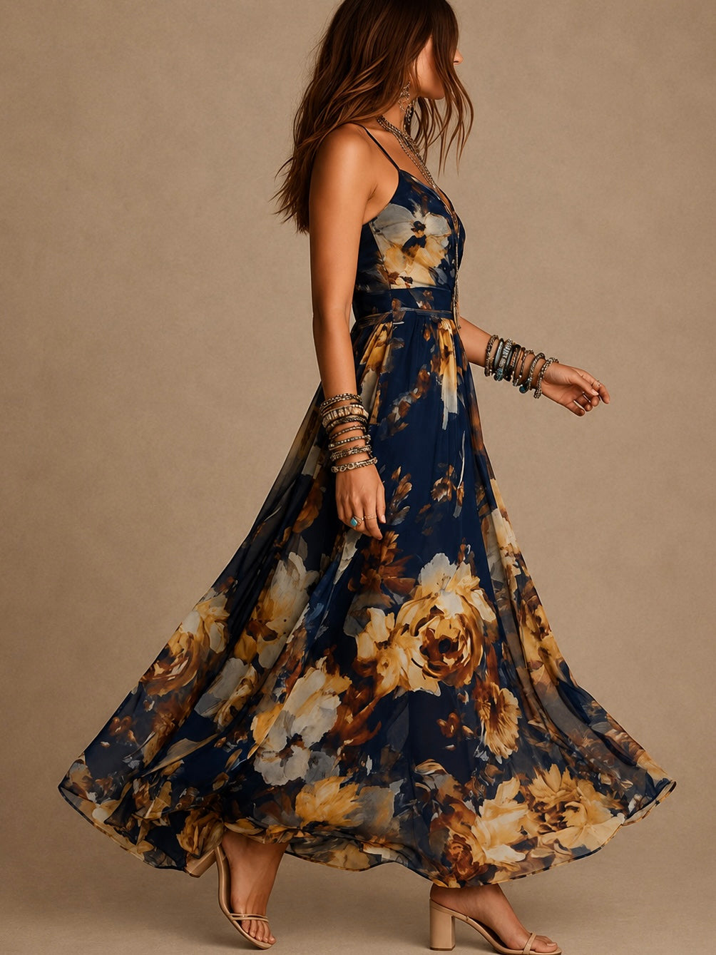 Dulce - robe longue à fleurs avec bretelles