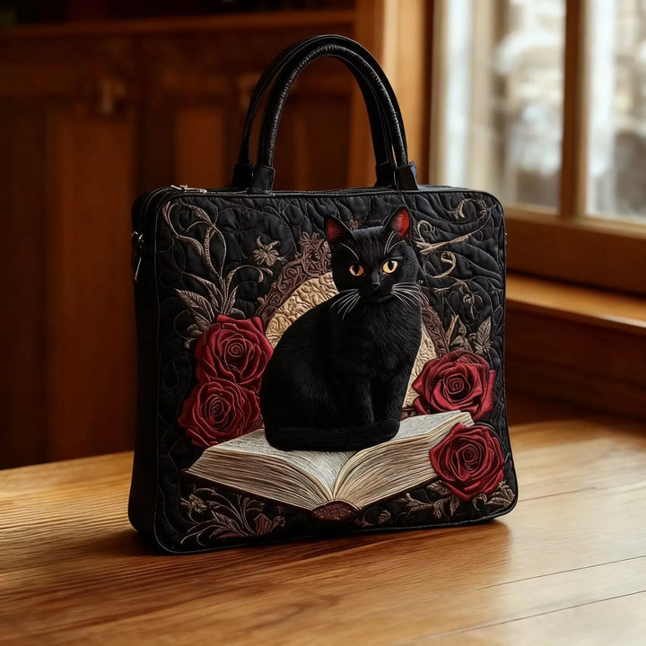 Sac Artisanal Matelassé - Chat Noir sur des Livres