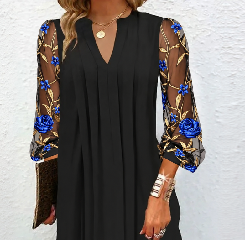 Damille | Robe Élégante à Manches Fleuries