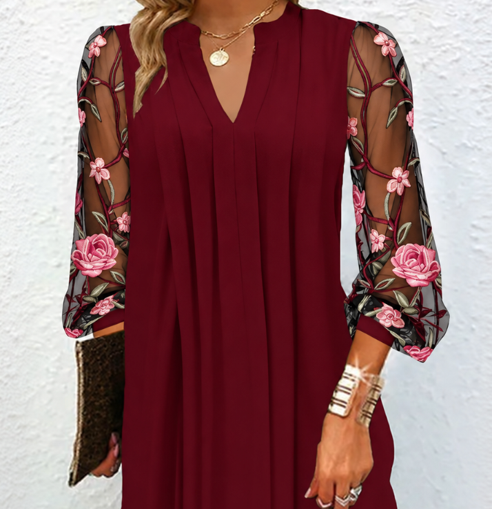 Jamille | Robe Élégante à Manches Fleuries