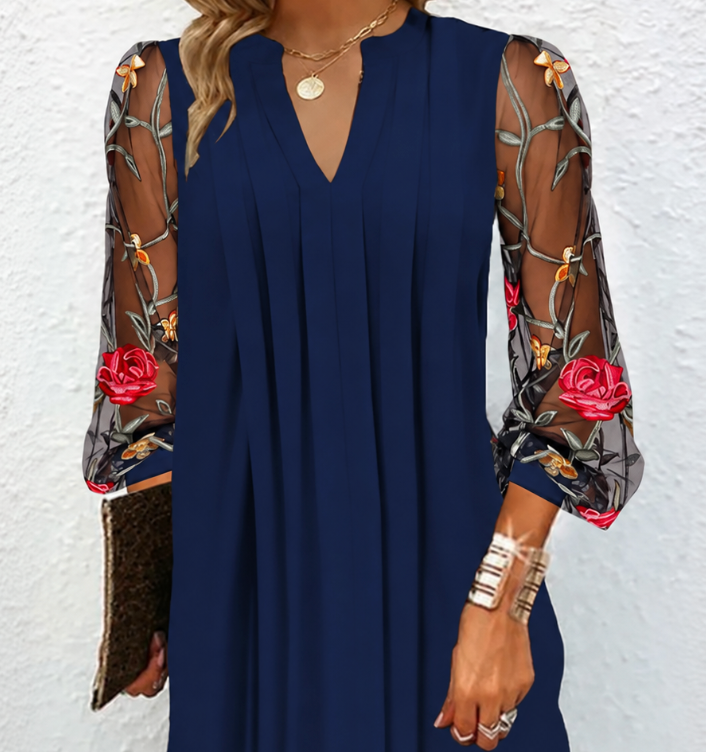 Samille | Robe Élégante à Manches Fleuries