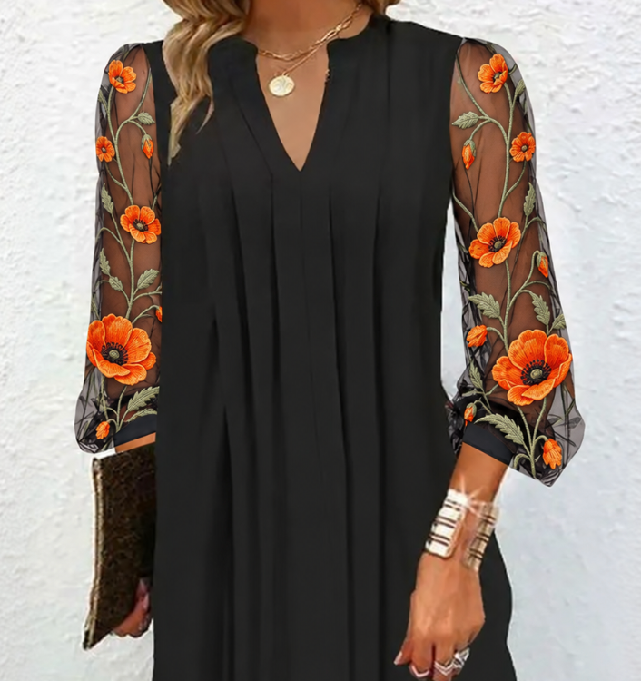 Vamille | Robe Élégante à Manches Fleuries
