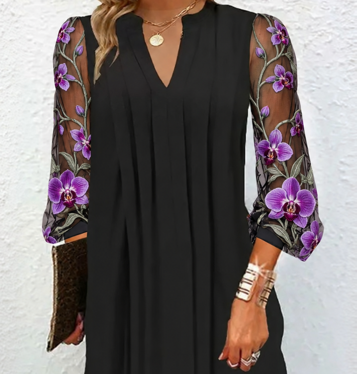 Yamille | Robe Élégante à Manches Fleuries