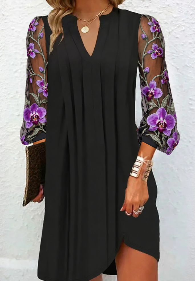 Yamille | Robe Élégante à Manches Fleuries