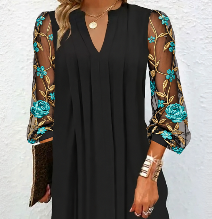 Pamille | Robe Élégante à Manches Fleuries