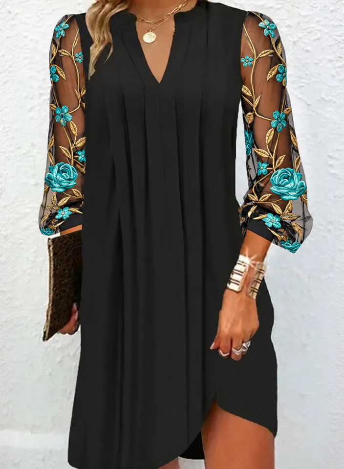 Pamille | Robe Élégante à Manches Fleuries
