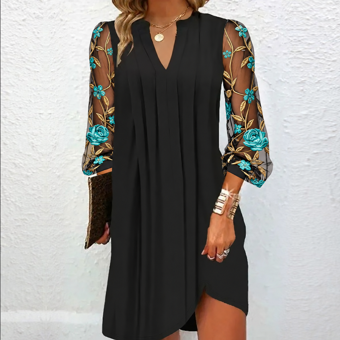 Pamille | Robe Élégante à Manches Fleuries