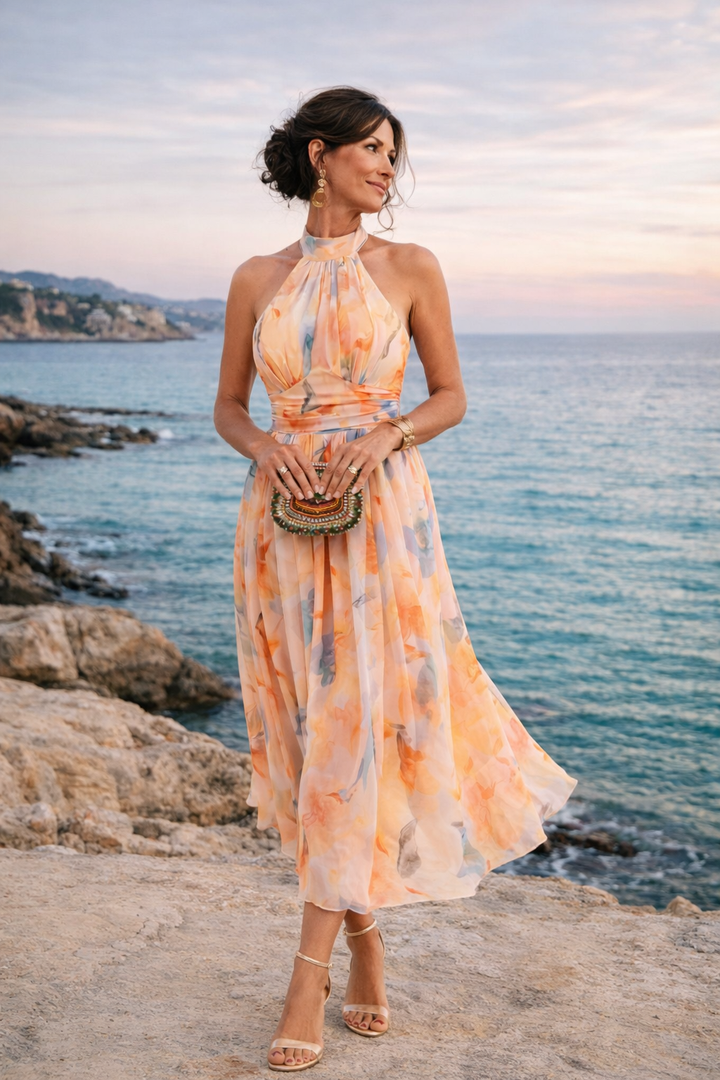 Aurora | Robe dos nu avec imprimé aquarelle