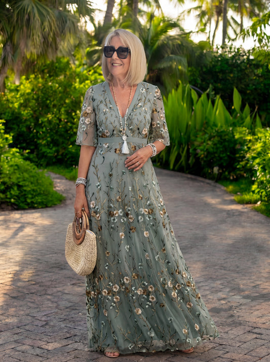 Melodi – Robe longue à fleurs, col en V