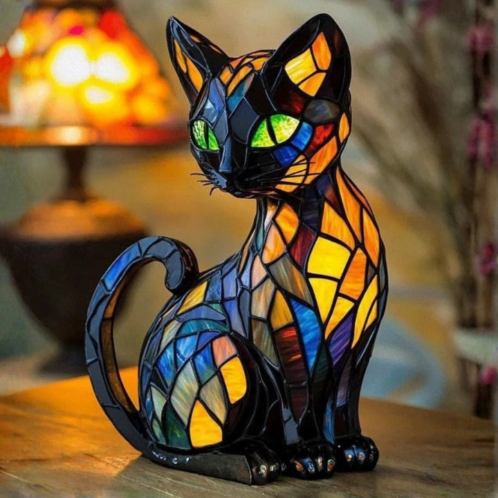 Chat Mystique - Lampe Vitrail
