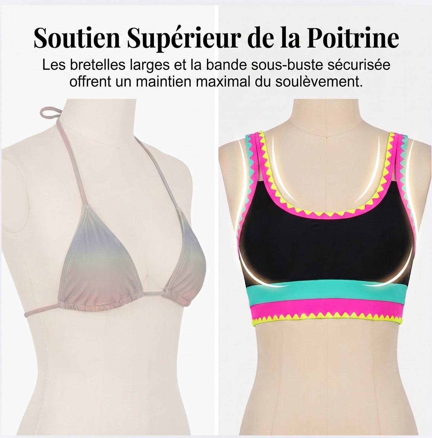 👙🌊 Ensemble bikini 3 pièces pour femme – Taille haute, motif color-block et zigzag, idéal pour la plage et les vacances