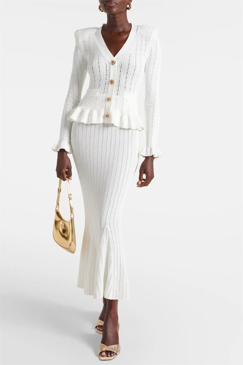 Prudence - Ensemble robe midi en maille fine et haut à boutons