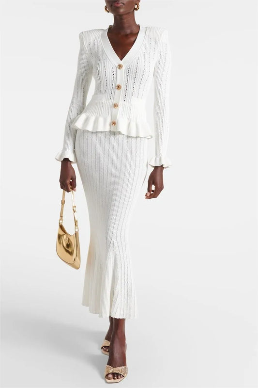 Prudence - Ensemble robe midi en maille fine et haut à boutons