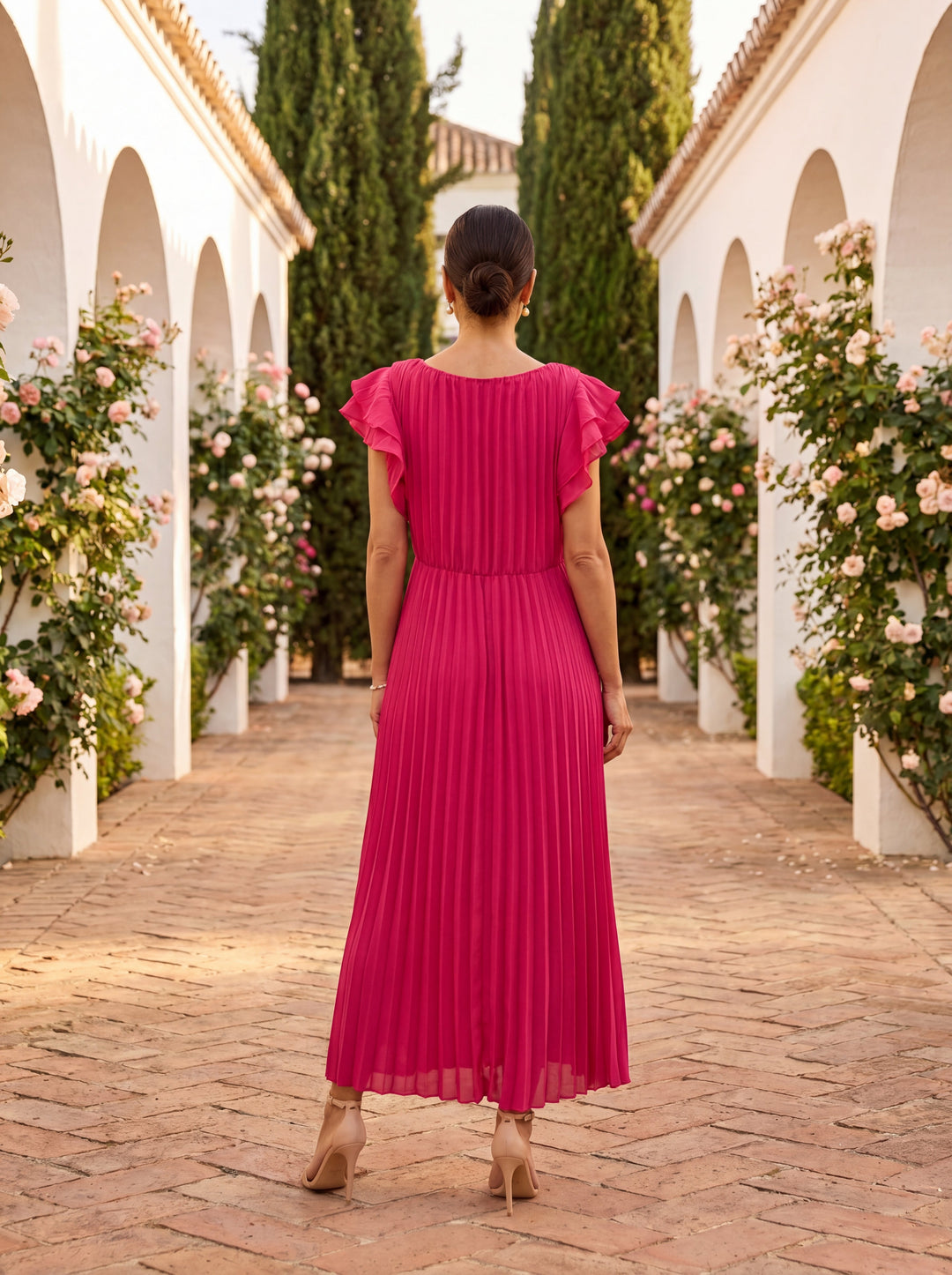 Seraphina | Élégante robe longue plissée à la taille nouée