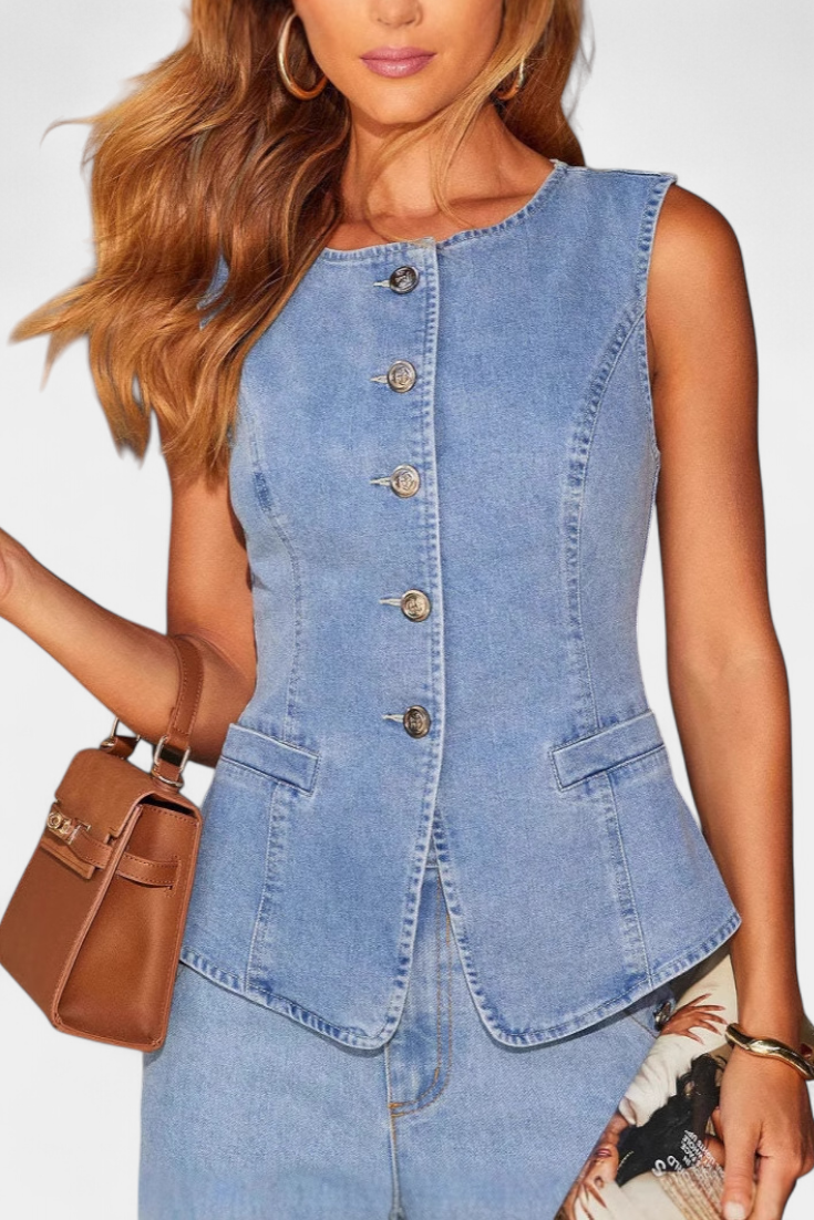Ensemble en denim Ludovica avec gilet ajusté et jeans à jambe large