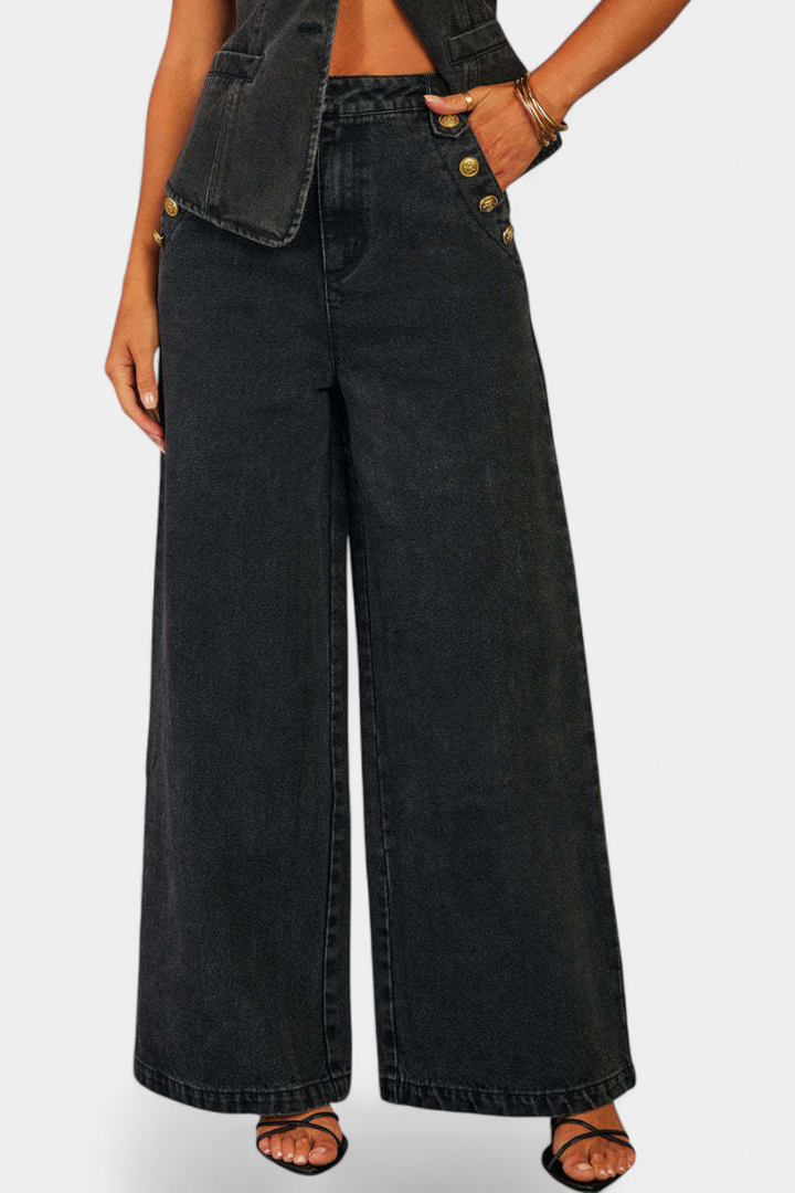 Ensemble en denim Ludovica avec gilet ajusté et jeans à jambe large